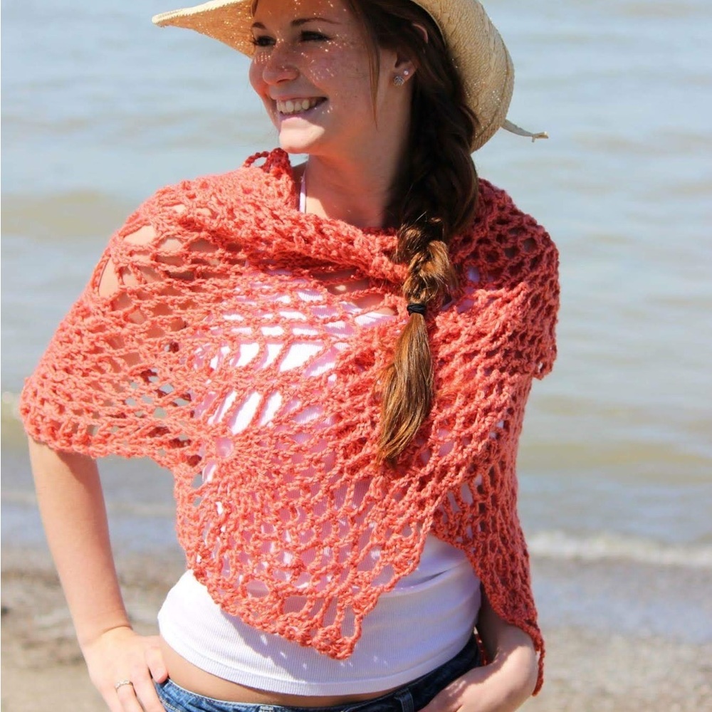 Handmade to order! Shawl, swimsuit cover with pineapple crochet design and tie